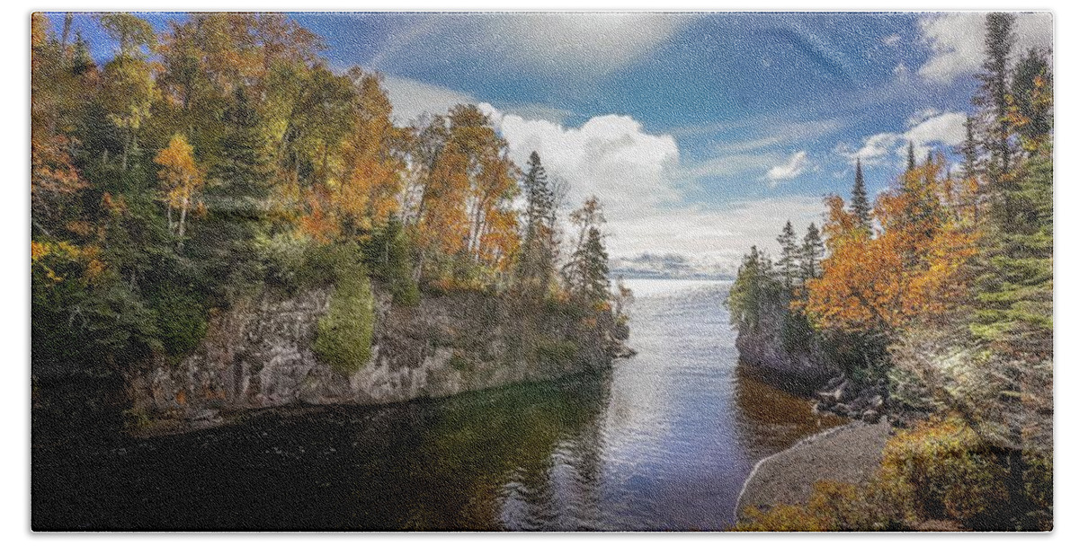 Inspirational Beach Towel featuring the photograph Temperance River by Susan Rydberg