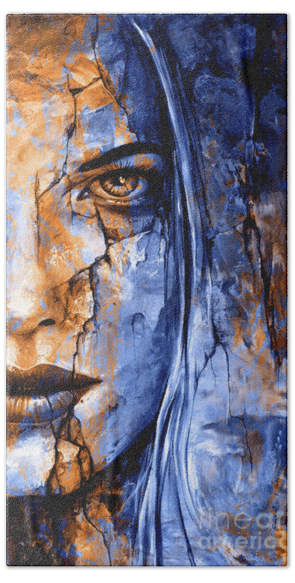 Woman Beach Towel featuring the painting Temptation Blue Gold by Emerico Imre Toth