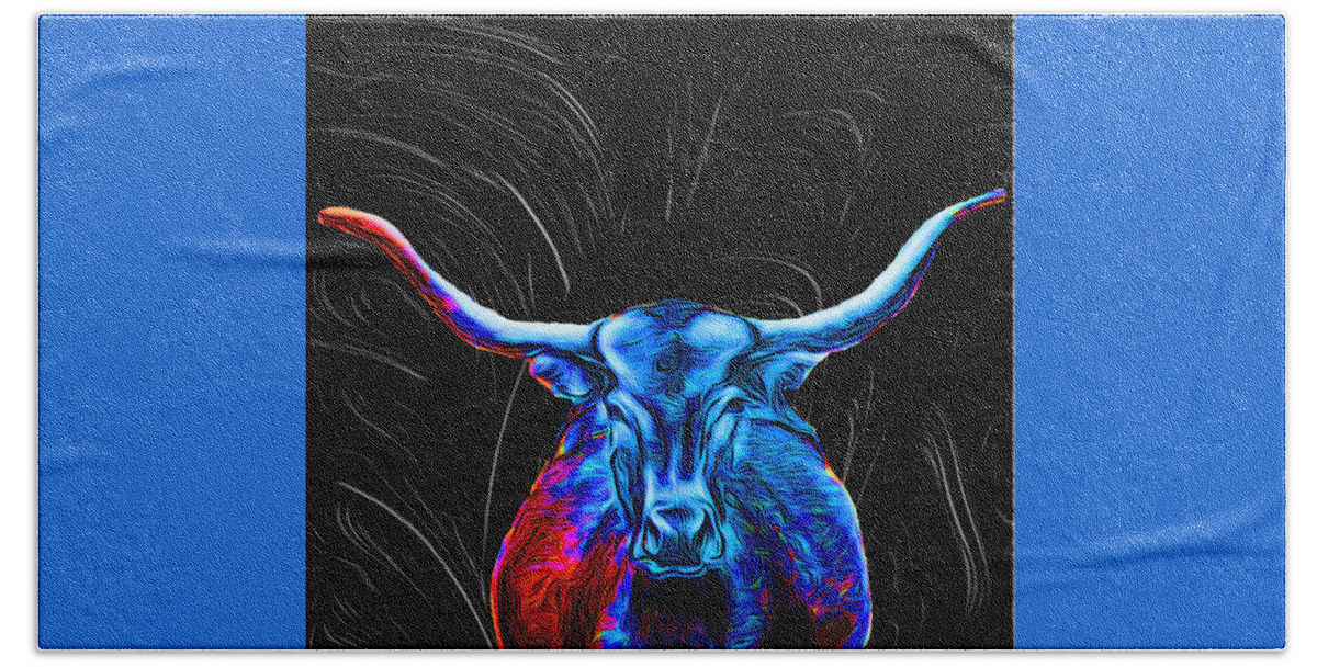 Abstract Beach Towel featuring the digital art Texas Longhorn - Abstract by Ronald Mills