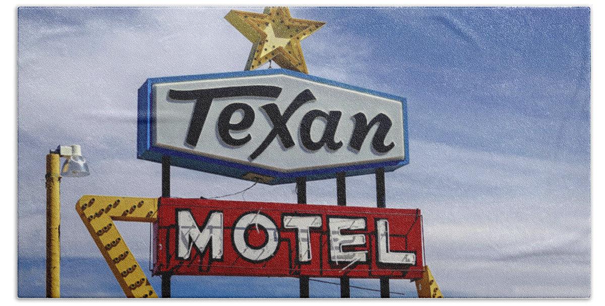 Texas Roadside Sign Beach Sheet featuring the photograph Texas Motel by Pamela Steege