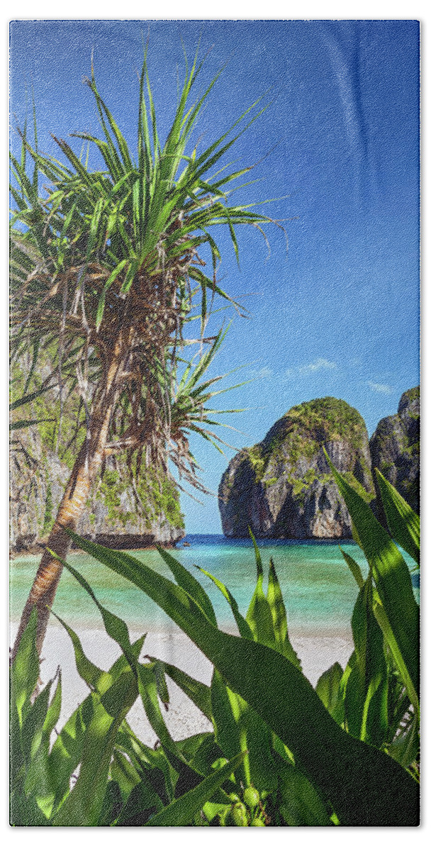 Koh Phi Phi Beach Towel featuring the photograph Thailand - Maya Bay on Koh Phi Phi Le island by Olivier Parent