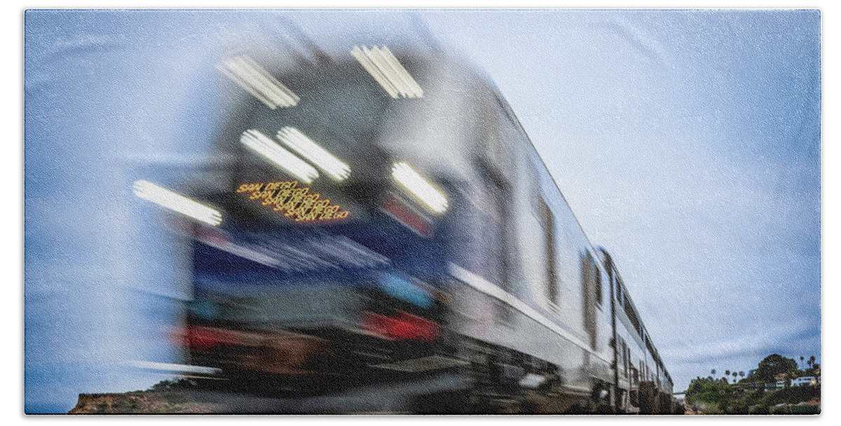 Amtrak Beach Towel featuring the photograph The Amtrak Pacific Surfliner is On Time by David Levin
