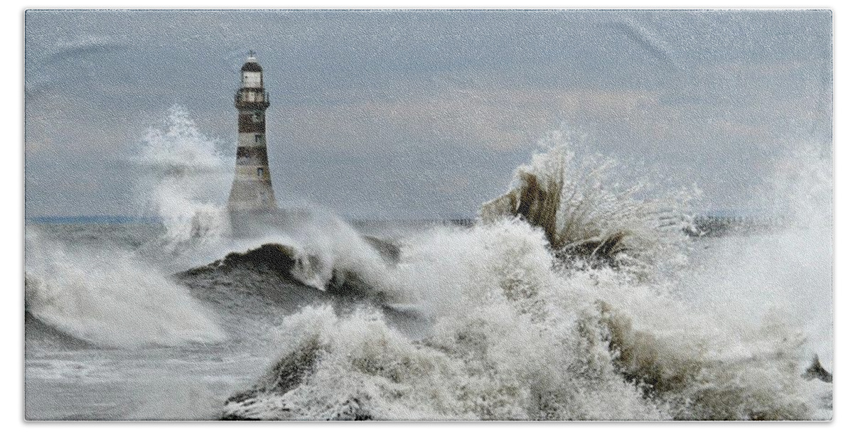 Sunderland Greeting Cards Beach Towel featuring the photograph The Angry Sea - The North Sea by Morag Bates