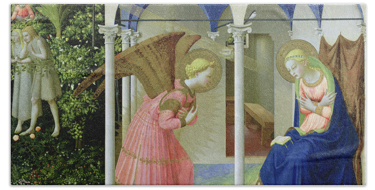 Fra Angelico Beach Towel featuring the painting The Annunciation, 1426 by Fra Angelico by Fra Angelico