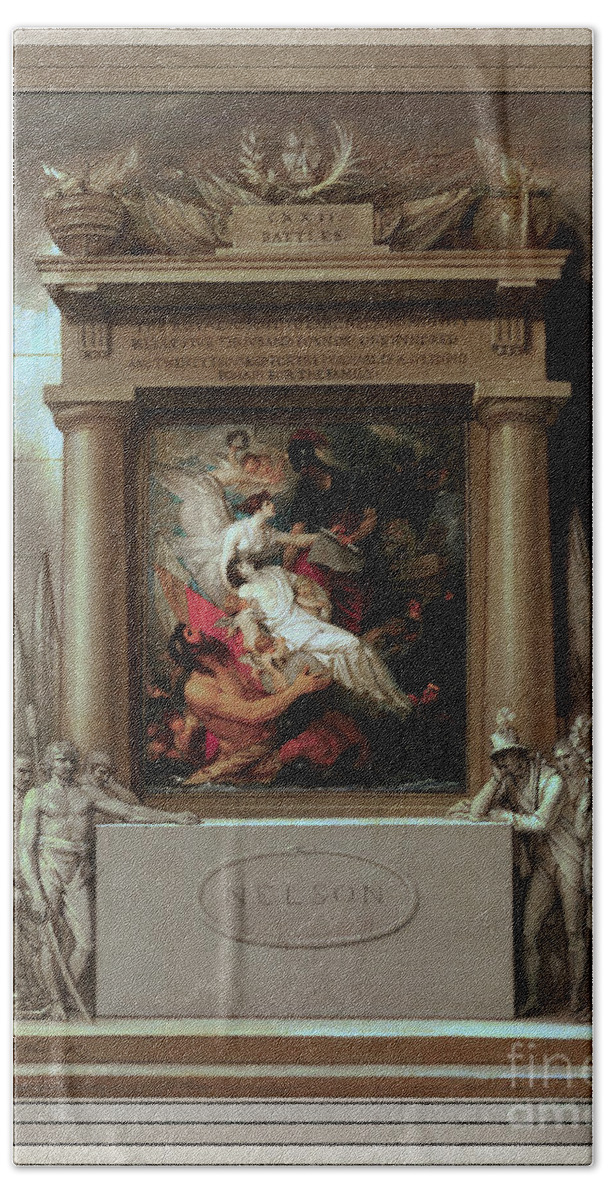 The Apotheosis Of Nelson Beach Towel featuring the painting The Apotheosis of Nelson by Benjamin West by Rolando Burbon