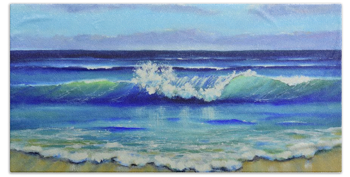 San Clemente Beach Towel featuring the painting The Beach by Mary Scott
