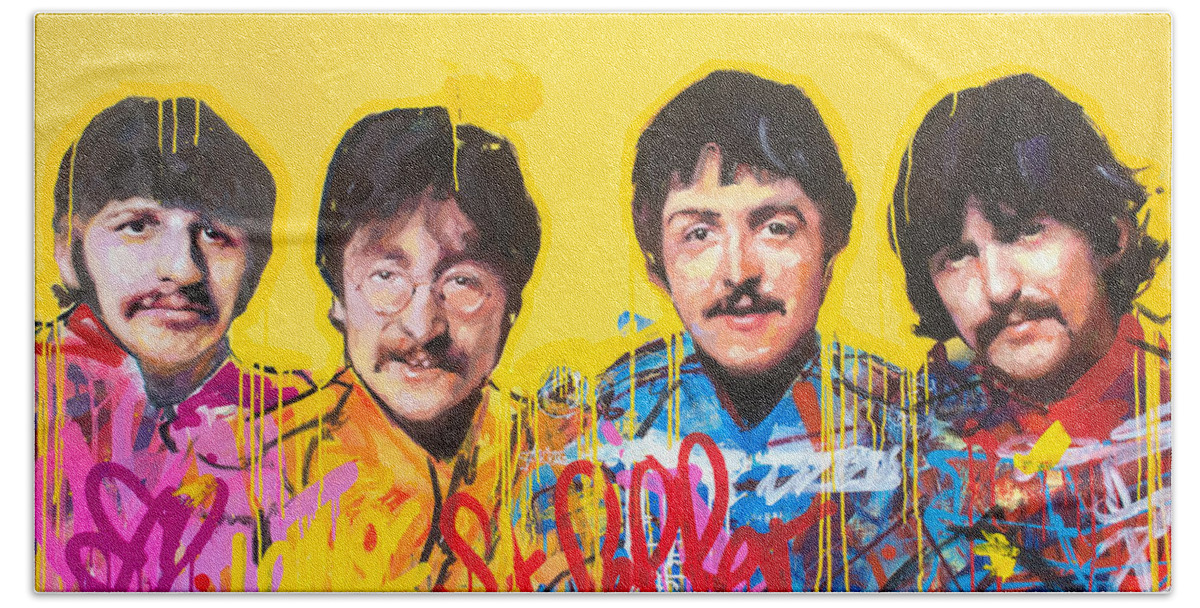 The Beatles Beach Sheet featuring the painting The Beatles II by Richard Day