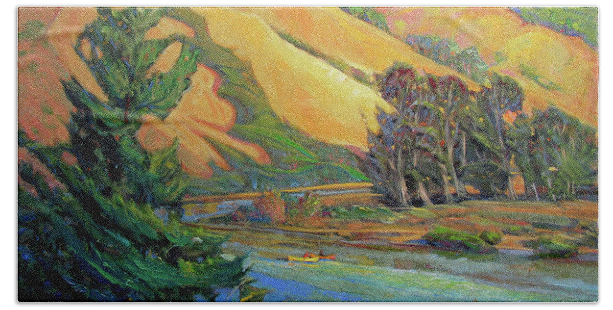 Russian River Beach Towel featuring the painting The Bend, Russian River by John McCormick