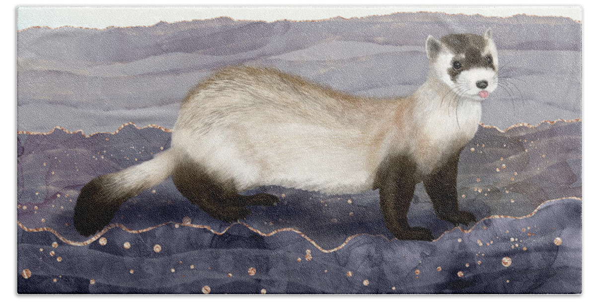 Black Footed Ferret Beach Towel featuring the digital art The Black-footed Ferret by Andreea Dumez
