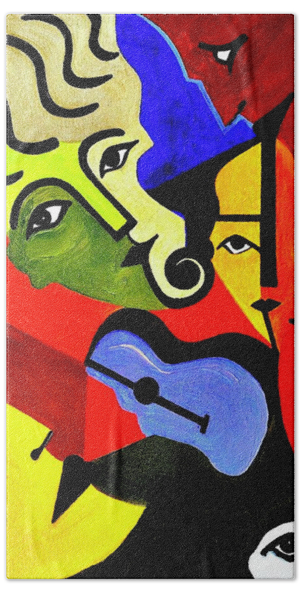 Wall Art Beach Towel featuring the painting The Blue Guitar by Bodo Vespaciano