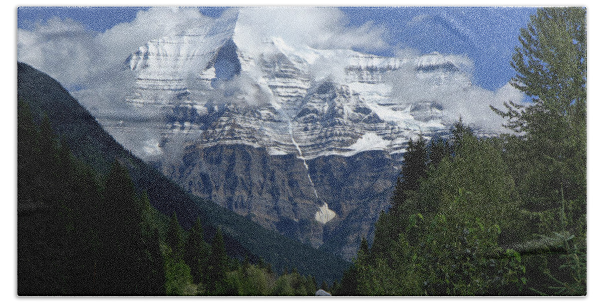 Mt. Robson Beach Towel featuring the photograph The Canadian Rockies' Mt. Robson by Steve Wolfe