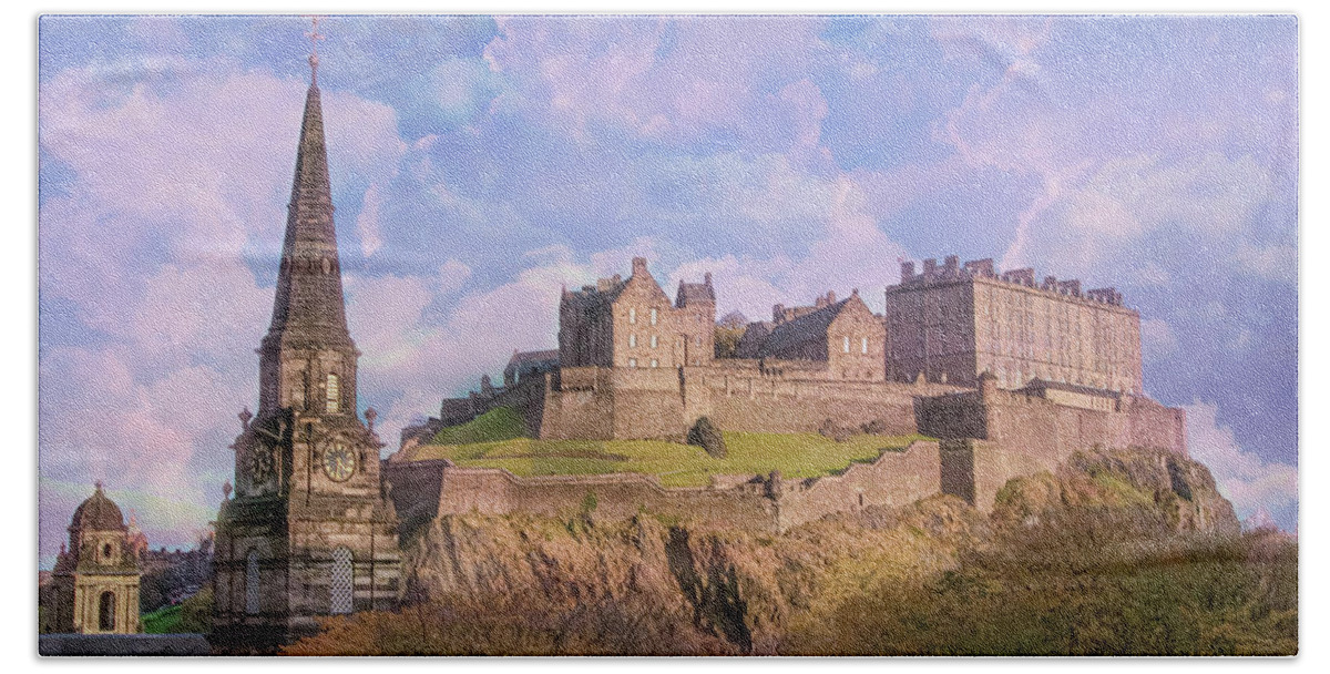 Castle Of Edinburgh Beach Towel featuring the digital art The Castle of Edinburgh by SnapHappy Photos