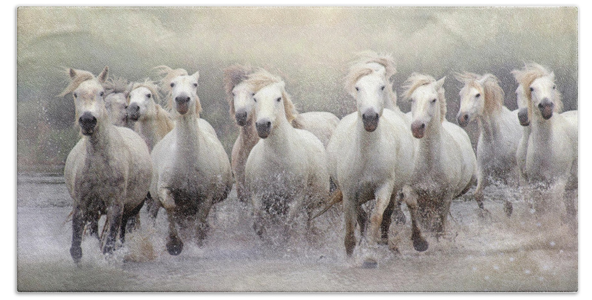 Horse Beach Towel featuring the photograph The Charge -Wild Horses by Karen Lynch