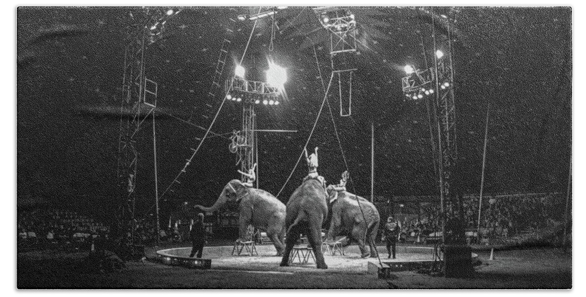 Black And White Beach Towel featuring the photograph The Circus by Sally Bauer