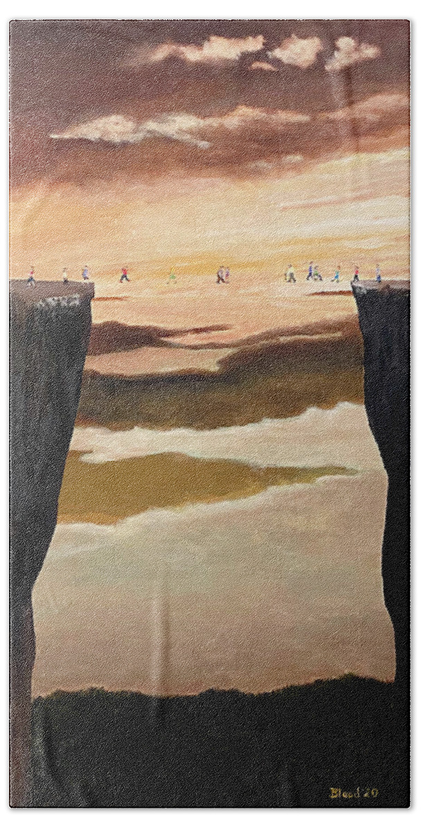 Brown Sky Beach Towel featuring the painting The Crossing by Thomas Blood