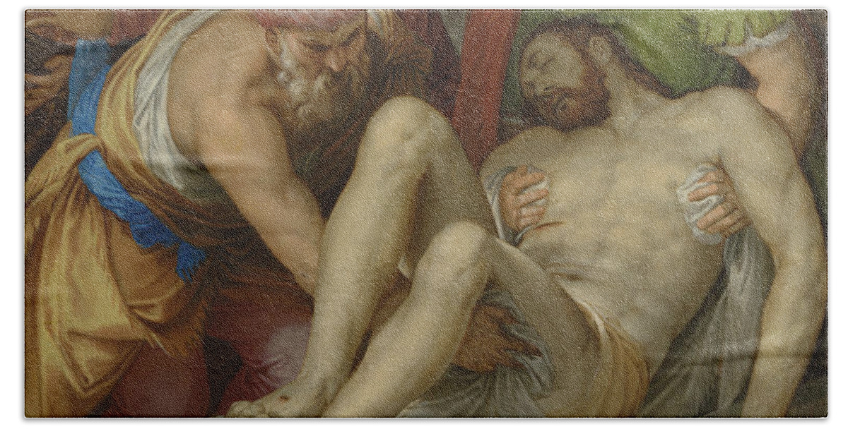 Entombed Beach Towel featuring the painting The Entombment by Farinati by Giambattista Farinati