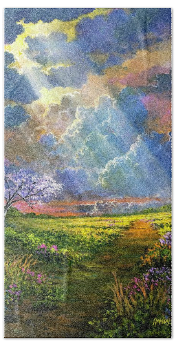 God Beach Towel featuring the painting The Essence Of Hope. His Guiding Light by Rand Burns