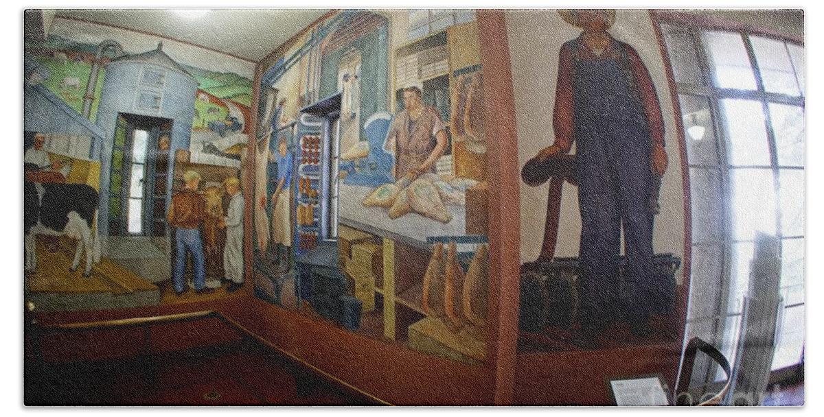 Coit Tower Murals Beach Towel featuring the photograph The Farmer and Others by Tony Lee