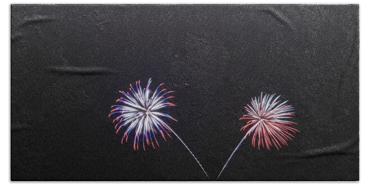 Fireworks Beach Towel featuring the photograph The fireworks on the lake in Hokkaido, Japan	 by Yujun