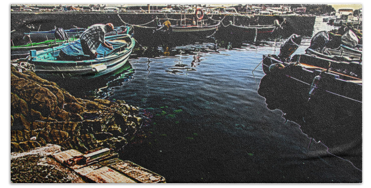 Rowboat Beach Towel featuring the photograph The fisherman and his boat by Al Fio Bonina