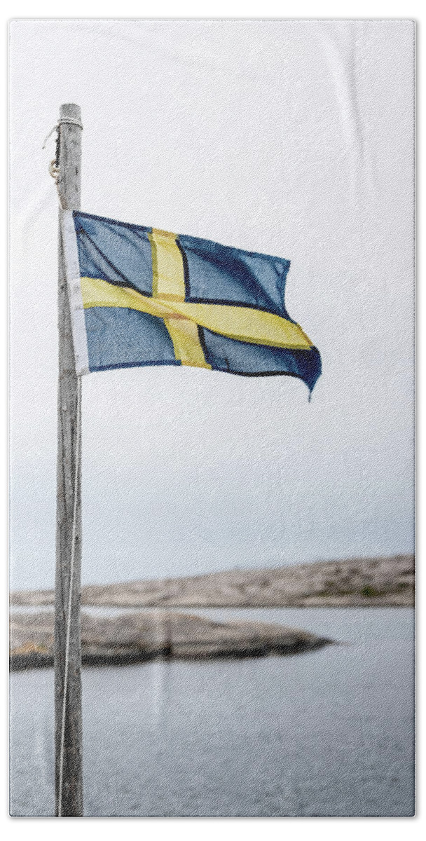 Sweden Beach Sheet featuring the photograph The Flag By The Sea by Nicklas Gustafsson