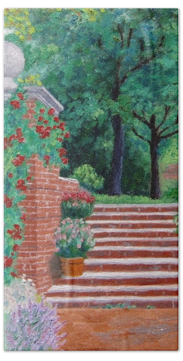 Garden Beach Towel featuring the painting The Garden Stairs by J Loren Reedy