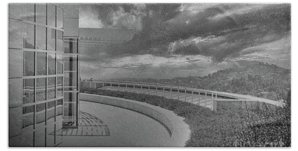 Getty Museum Beach Towel featuring the photograph The Getty Architecture Black White Los Angeles by Chuck Kuhn
