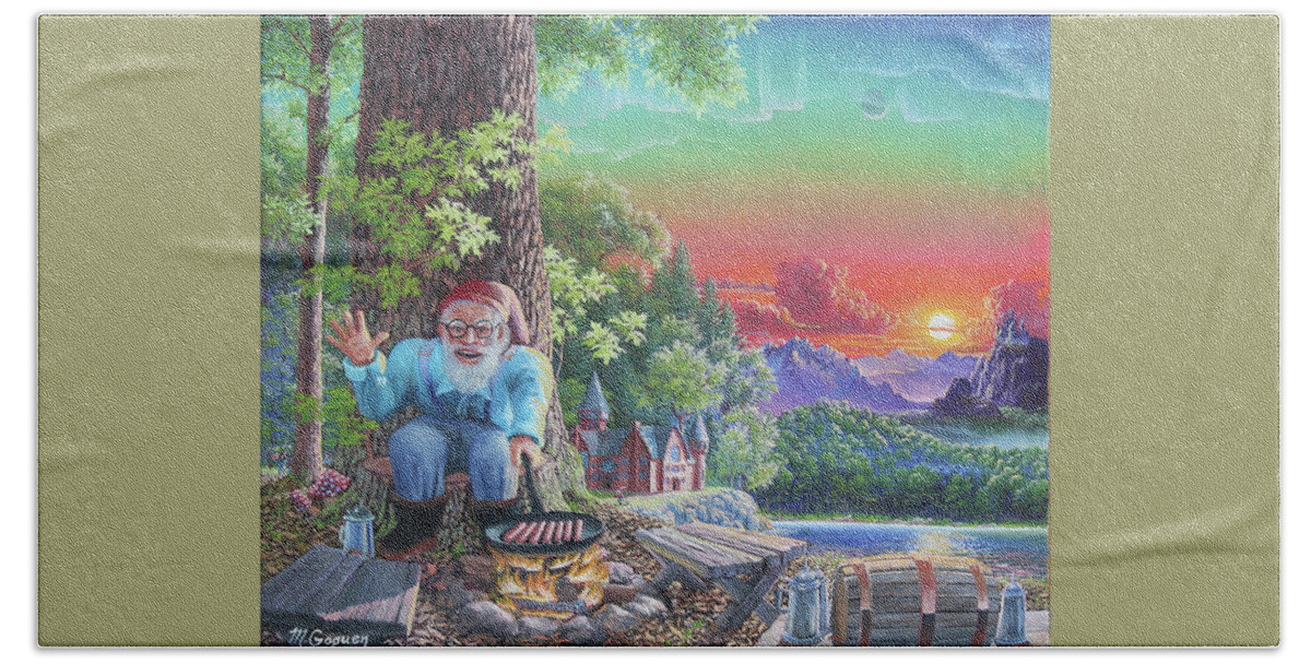 Gnome Beach Towel featuring the painting The Gnome by Michael Goguen