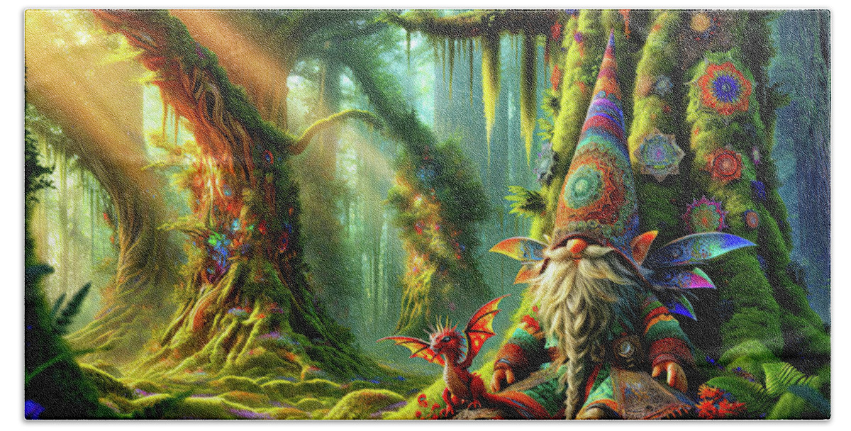 Enchanted Forest Beach Towel featuring the photograph The Gnome's Enchanted Slumber by Bill and Linda Tiepelman