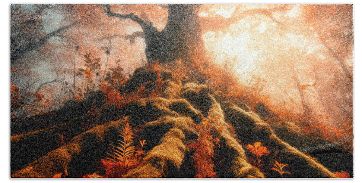 Pin Oak Beach Towel featuring the photograph The Grandeur of Fall by Bill and Linda Tiepelman