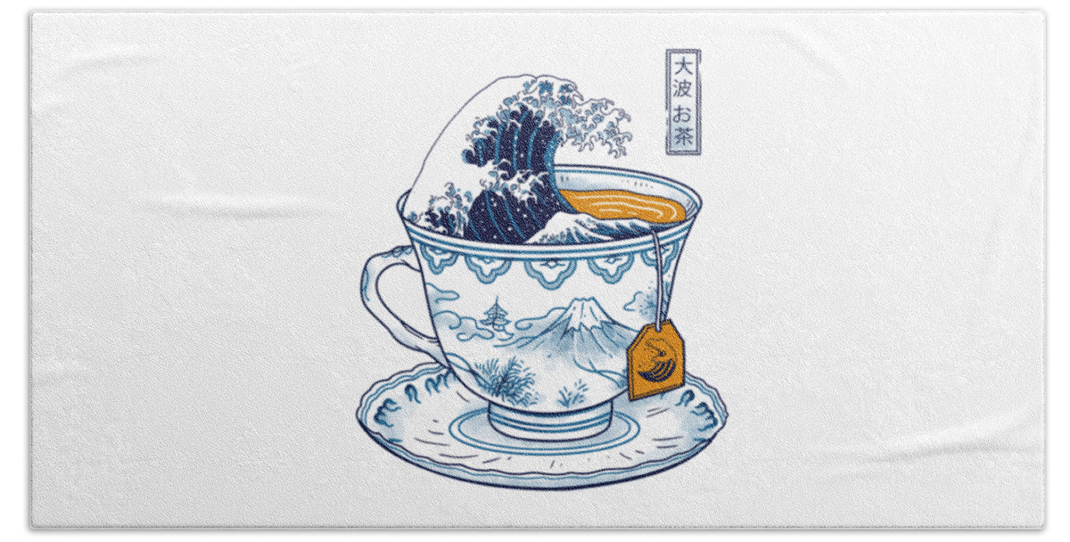 Tea Beach Towel featuring the digital art The Great Kanagawa Tea by Vincent Trinidad