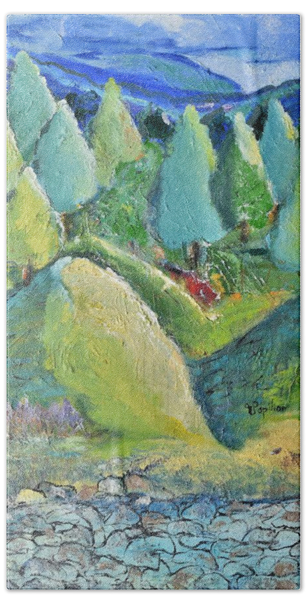 Trees Beach Towel featuring the painting The Green Hills by Evelina Popilian