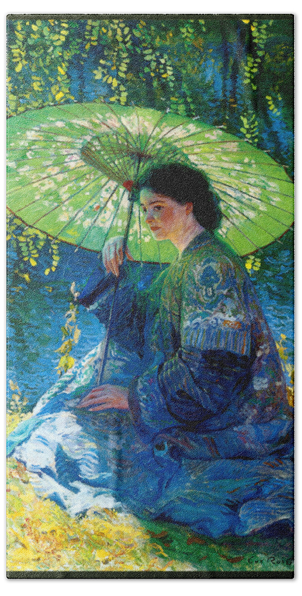 Guy Beach Towel featuring the painting The Green Parasol 1909 by Guy Orlando Rose
