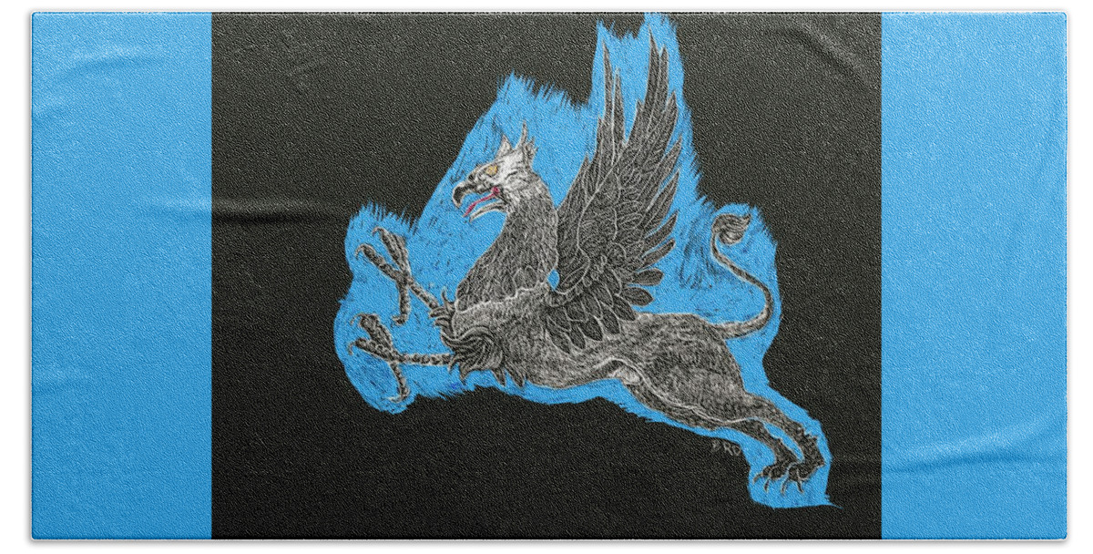 Griffin Beach Towel featuring the drawing The Griffin by Branwen Drew