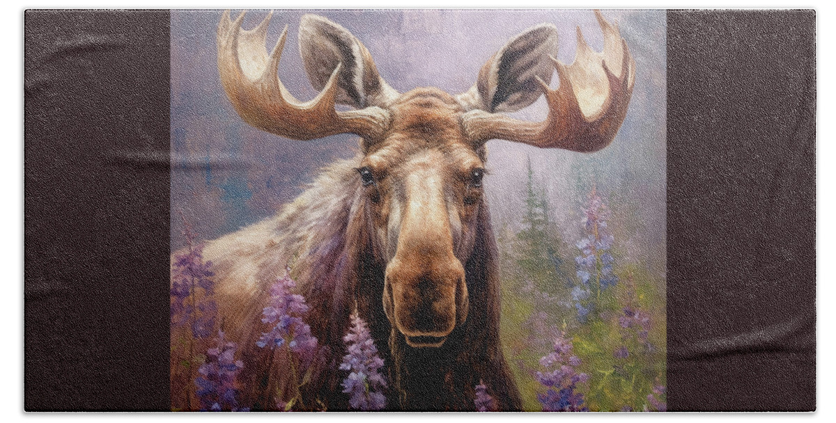 Moose Beach Sheet featuring the painting The Happy Moose by Tina LeCour