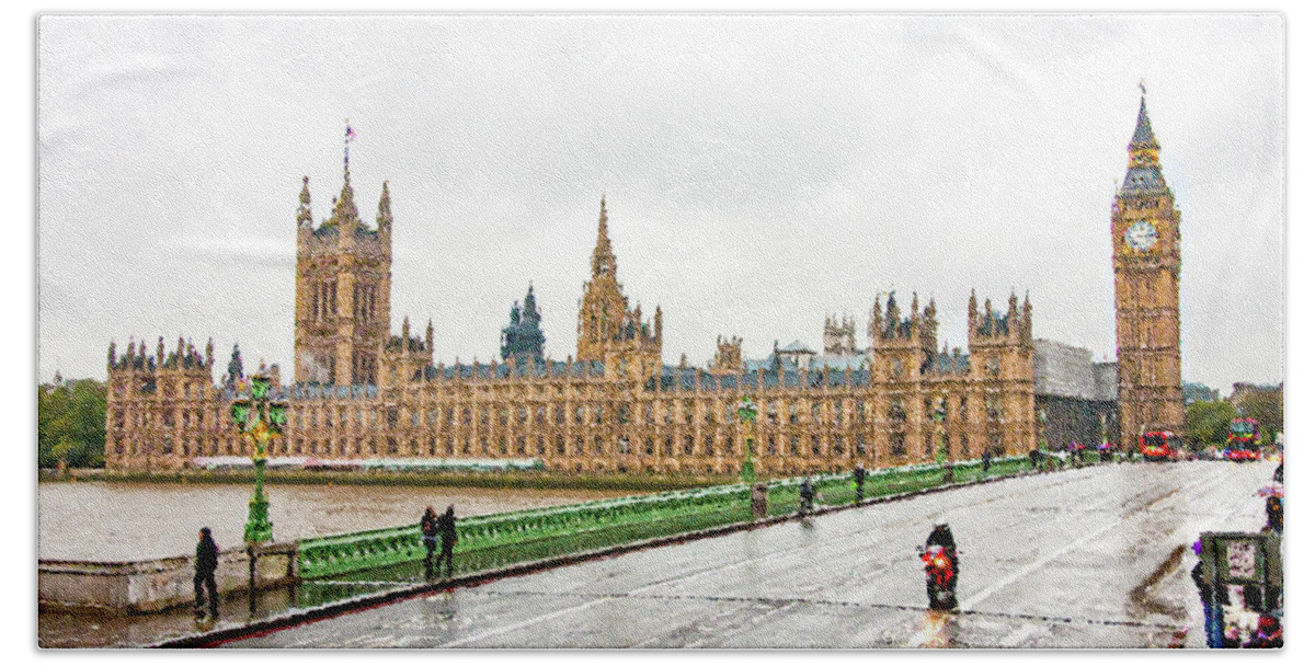 The House Of Parliament Beach Towel featuring the digital art The House of Parliament by SnapHappy Photos