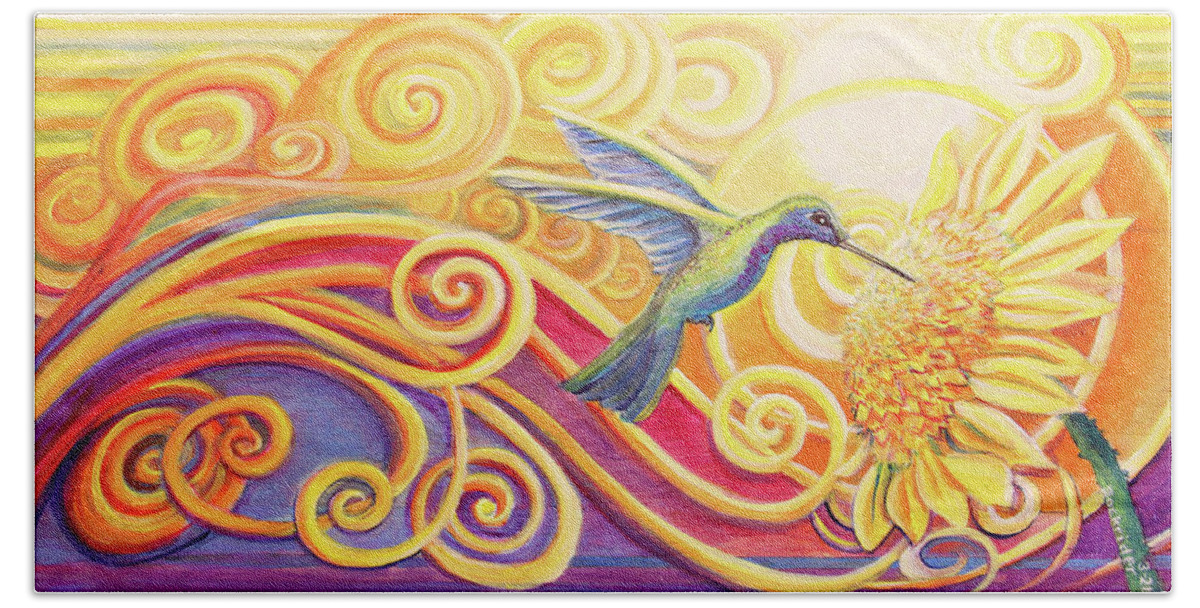 Hummingbird Beach Sheet featuring the painting The Hummingbird by David Sockrider