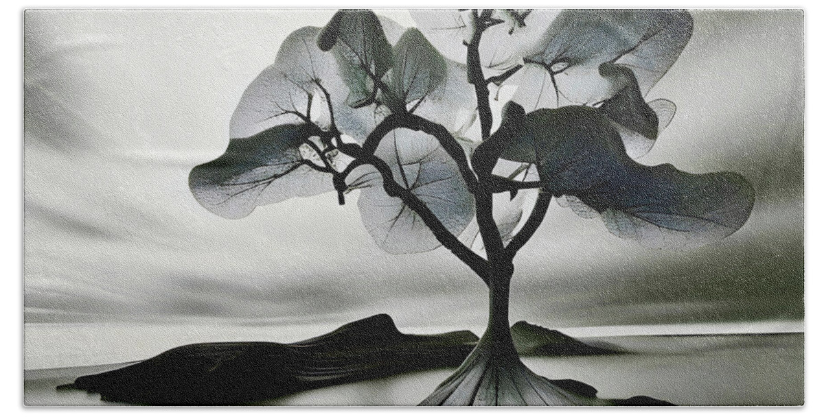 Black And White Trees Lake Serenity Zen Landscape Fine Art Beach Towel featuring the photograph The illusion by Barbara Milton