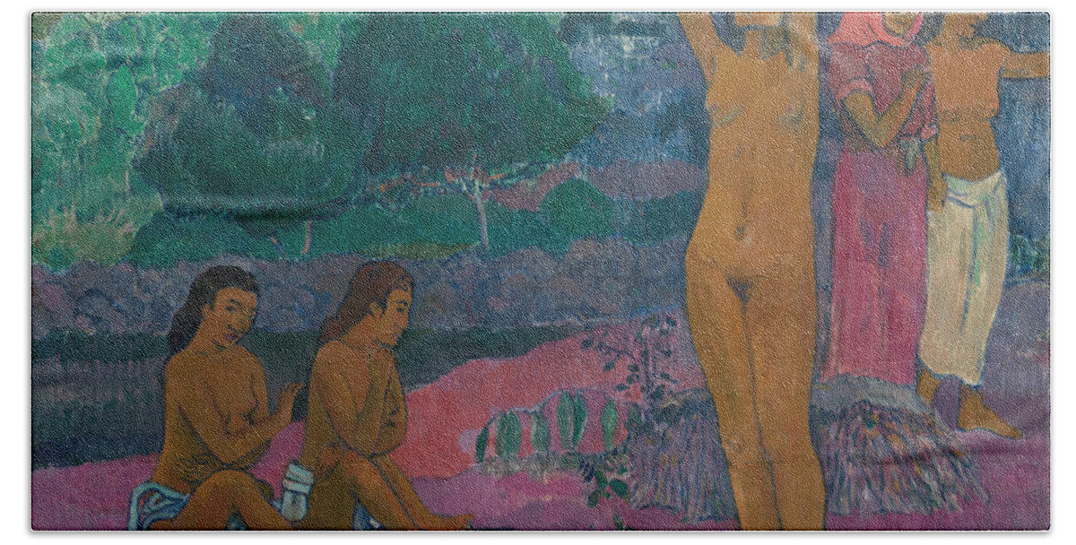  Beach Towel featuring the painting The Invocation by Paul Gauguin