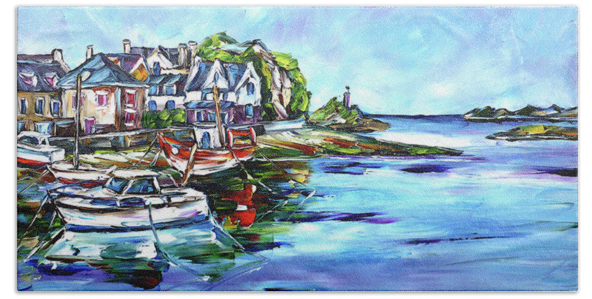 Loguivy De La Mer Beach Towel featuring the painting The Islands Of Brittany by Mirek Kuzniar