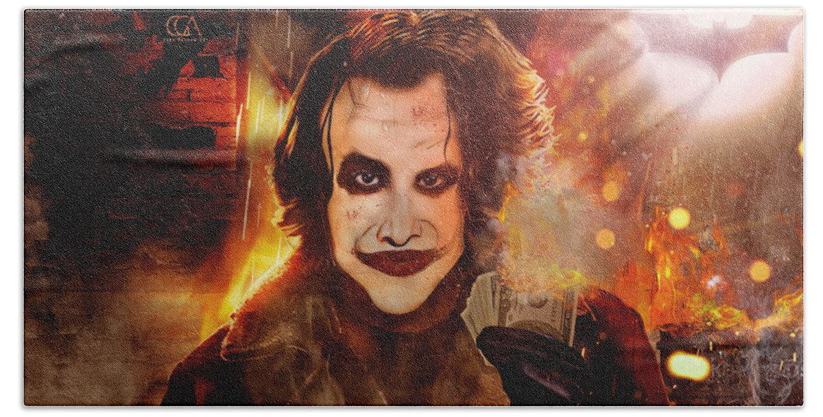 The Joker, Everything Burns Beach Towel by Cody Graham - Fine Art