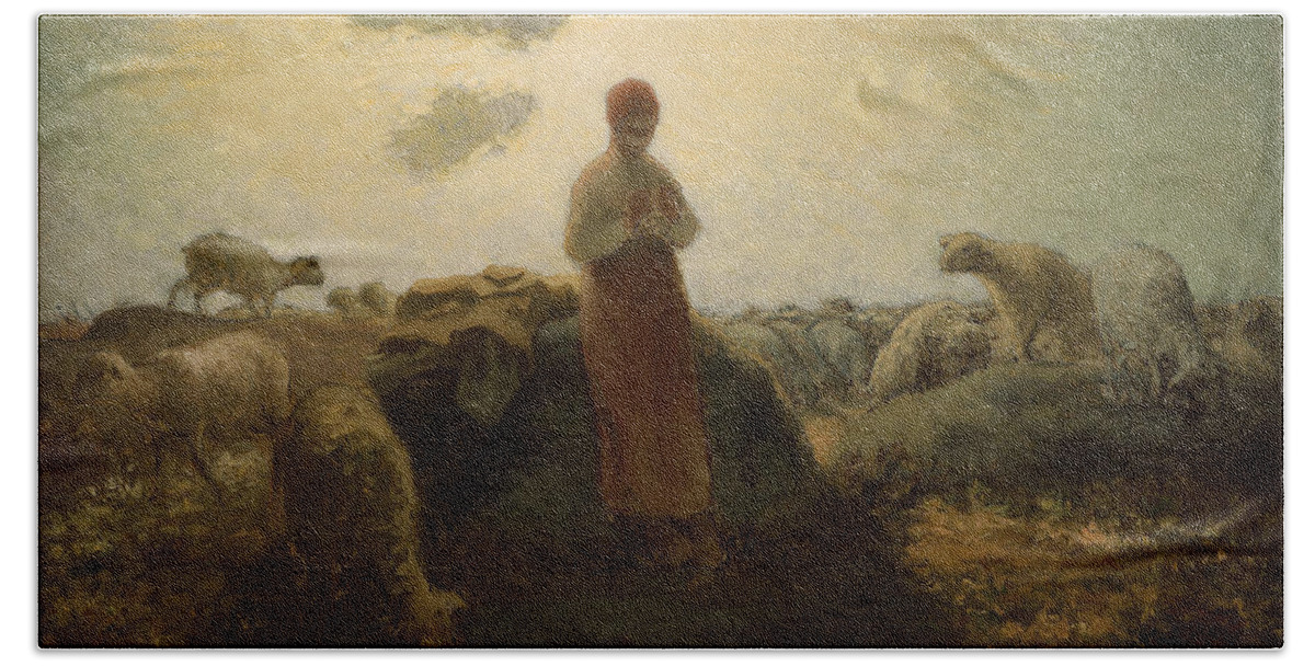 19th Century Artists Beach Towel featuring the painting The Keeper of the Herd by Jean-Francois Millet