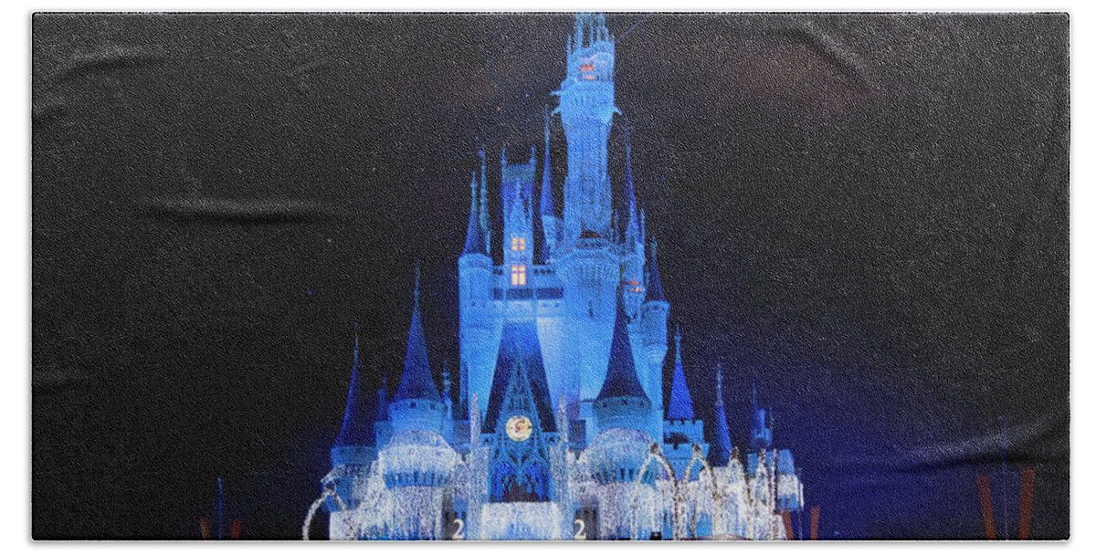 Magic Kingdom Beach Towel featuring the photograph The Kiss Goodnight at Walt Disney World by Mark Andrew Thomas