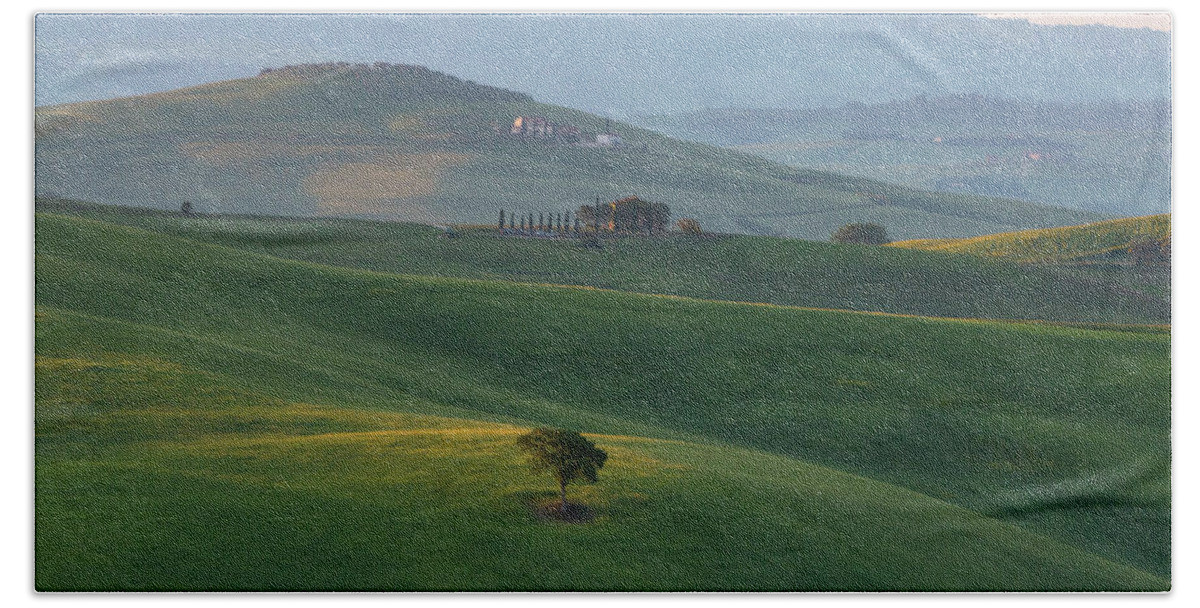 Valdorcia Beach Towel featuring the photograph The landscape of Val D Orcia by Pietro Ebner