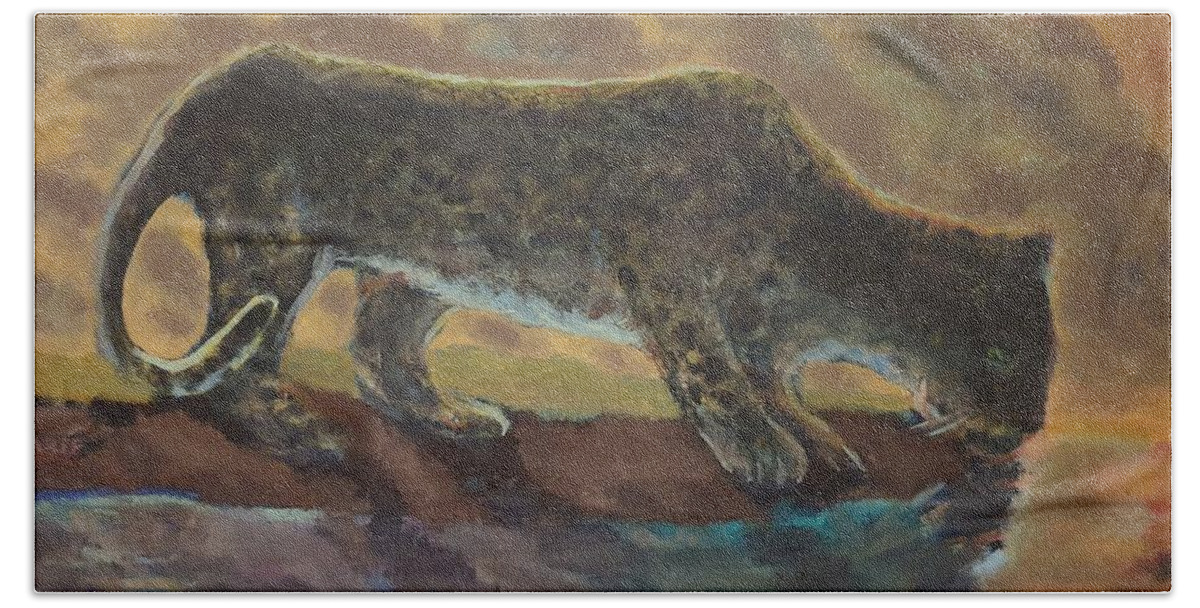 Leopard Beach Towel featuring the painting The Leopard by Enrico Garff