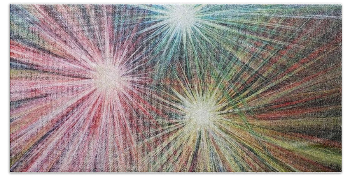 Starburst Beach Towel featuring the painting The Light Within by Jackie Ryan