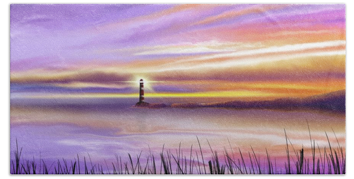 Lighthouse Beach Towel featuring the painting The Lighthouse by Mark Taylor