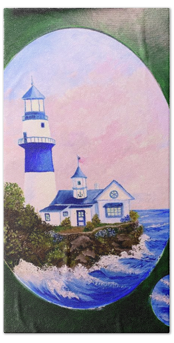  Beach Towel featuring the painting The lighthouse by Peggy Miller