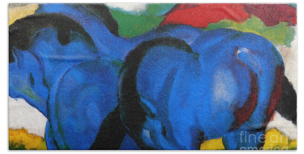 The Little Blue Horses Beach Towel featuring the painting The Little Blue Horses, 1911 by Franz Marc