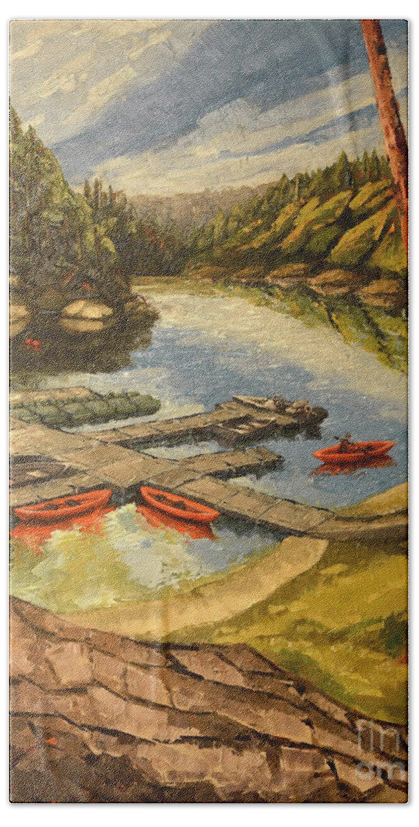 Loch Lomond Beach Towel featuring the painting The Loch by PJ Kirk